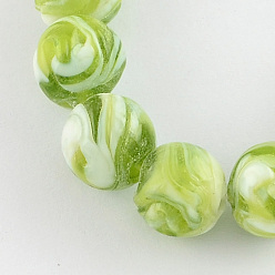Vert Jaune Perles lampwork, perles au chalumeau, faits à la main, ronde, vert jaune, 14mm, Trou: 1~2mm