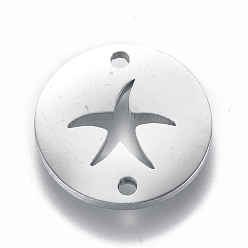 Stainless Steel Color 304 Stainless Steel Links connectors, Flat Round with Starfish, Stainless Steel Color, 12x1mm, Hole: 1.2mm