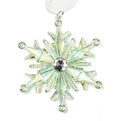 Snowflake Christmas Transparent Plastic Pendant Decoration, for Christma Tree Hanging Decoration, with Iron Ring and Net Gauze Cord, Pale Green, Snowflake, 200mm, Snowflake: 120x116x12mm