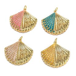Mixed Color Brass Enamel Pendants, Long-Lasting Plated, with Jump Ring, Real 18K Gold Plated, Shell Shape with Starfish Shape, Mixed Color, 29x29x6mm, Hole: 3mm