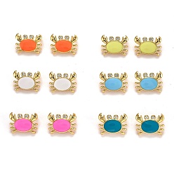 Mixed Color Real 18K Gold Plated Brass Micro Pave Clear Cubic Zirconia Charms, with Enamel, Long-Lasting Plated, Crab, Mixed Color, 11x15x6mm, Hole: 3x5mm