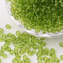 Jaune Vert Perles de rocaille en verre, transparent , ronde, trou rond, jaune vert, 6/0, 4mm, Trou: 1.5mm, environ500 pcs / 50 g, 50 g / sac, 18sacs/2livres