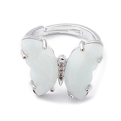 Amazonita Anillos ajustables de mariposa de amazonita natural, joyas de latón platino para mujer, sin plomo y cadmio, tamaño de EE. UU. 6 1/2 (16.9 mm)