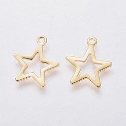 Golden 304 Stainless Steel Charms, Star, Golden, 14.5x12.5x0.7mm, Hole: 1.4mm