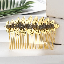 Labradorite Leaf Natural Labradorite Gemstone Chips Hair Combs, with Iron Combs, Hair Accessories for Women Girls, 45x80x10mm