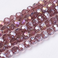 Fuchsia Electroplate Glass Beads Strands, AB Color Plated, Faceted, Round, Fuchsia, 3.5~4.5mm, Hole: 0.5mm, about 100pcs/strand, 13.9~15.7 inch(35.5~40cm)