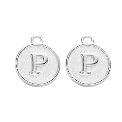 Letter P Alloy Pendant Cabochon Settings, For Enamel, Cadmium Free & Lead Free, Flat Round with Letter, Platinum, Letter.P, 14x12x2mm, Hole: 1.5mm