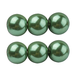 Green Grade A Glass Pearl Beads, Pearlized, Round, Green, 4mm, Hole: 0.7~1.1mm, about 100pcs/Strand, 16''(40.64cm)