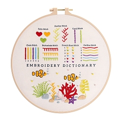 Fish DIY Embroidery Kit, including Embroidery Needles & Thread, Linen Cloth, Fish, 290x290mm