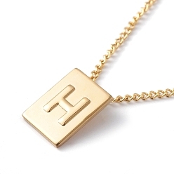 Letter H Titanium Steel Initial Letter Rectangle Pendant Necklace for Men Women, Golden, Letter.H, 18.11~18.5 inch(46~47cm)