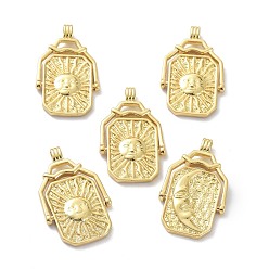 Real 18K Gold Plated Eco-Friendly Brass Pendants,  Long-Lasting Plated, Transfer Card Shape, Sun with Moon, Real 18K Gold Plated, 36x22x4.5~3mm, Hole: 3X4mm