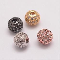 Couleur Mélangete Micro en laiton pavent des perles cubes de zircone, ronde, couleur mixte, 6x5.5mm, Trou: 2mm