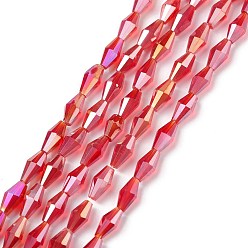 FireBrick Transparent Glass Beads, Bicone, AB Color Plated, Faceted, FireBrick, 8x4mm, Hole: 0.8mm, about 70pcs/strand, 20.47 inch(52cm)