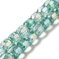 Medium Aquamarine Electroplate Transparent Glass Beads Strand, AB Color Plated, Faceted, Column, Medium Aquamarine, 8.5x8mm, Hole: 1.2mm, about 59~60pcs/strand, 19.29~19.69 inch(49~50cm)