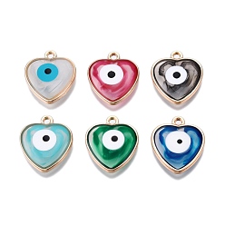 Mixed Color Alloy Enamel Pendants, Golden, Heart with Evil Eye Pattern, Mixed Color, 18x16x3mm, Hole: 1.5mm