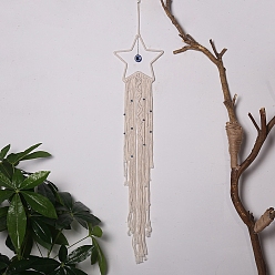 Star Bohemian Handmade Cotton Cord Macrame Woven Tapestry Wall Hanging Ornaments, Resin Evil Eye Charm for Bedroom Living Room Decoration, Star, 60~90mm