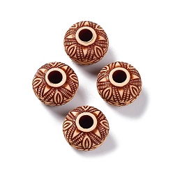 Saddle Brown Opaque Acrylic European Beads, Large Hole Beads, Rondelle with Flower Pattern, Saddle Brown, 15.5x11.5mm, Hole: 5mm, about 320pcs/500g