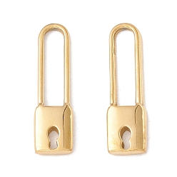 Real 24K Gold Plated Ion Plating(IP) 304 Stainless Steel Pendants, Lock, Real 24K Gold Plated, 25x7x2mm, Hole: 15x3.5mm