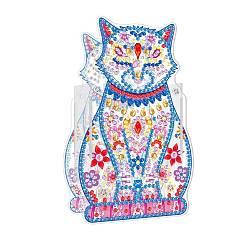 Cat Shape 5d diy gato patrón animal diamante pintura lápiz portavasos adornos kits, con diamantes de imitación de la resina, pluma adhesiva, plato de bandeja, pegamento de arcilla y placa de acrílico, Patrón de gato, 143x86x2 mm