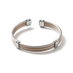 Rose Gold & Stainless Steel Color 304 Stainless Steel Triple Layer Twist Rope Open Cuff Bangle for Women, Rose Gold & Stainless Steel Color, Inner Diameter: 2 inch(5cm)