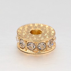 Light Gold Rack Plating Flat Round Alloy Rhinestone Beads, Long-Lasting Plated, Light Gold, 13x5mm, Hole: 4mm