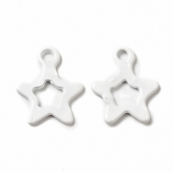White Spray Painted 201 Stainless Steel Charms, Star Charms, White, 10.5x9x1mm, Hole: 1.2mm