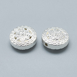 Silver 925 Sterling Silver Beads, Flat Round, Silver, 13x6mm, Hole: 1.5mm