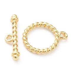 Real 18K Gold Plated Brass Toggle Clasps, Long-Lasting Plated, Ring, Real 18K Gold Plated, Ring: 14.5x12x2mm, Hole: 3.5mm, Bar: 5x17x2.5mm, hole: 3.5mm