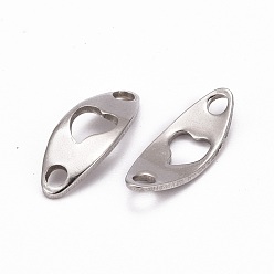 Stainless Steel Color Curved Oval with Heart 201 Stainless Steel Links connectors, Stainless Steel Color, 20x8x1mm, Hole: 2.5mm