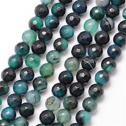 Medium Turquoise Natural Fire Crackle Agate Bead Strands, Round, Grade A, Faceted, Dyed & Heated, Medium Turquoise, 8mm, Hole: 1mm, about 47pcs/strand, 15 inch