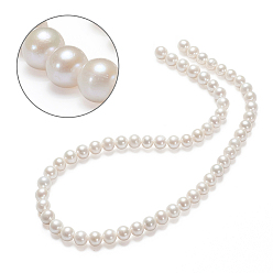 PeachPuff Natural Cultured Freshwater Pearl Beads Strands, Round, PeachPuff, 7~8mm, Hole: 0.8mm, about 60pcs/strand, 15.75 inch