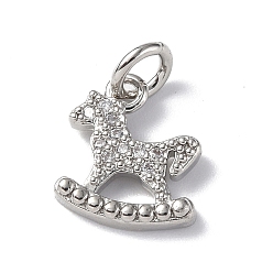 Platinum Brass Micro Pave Cubic Zirconia Charms, with Jump Ring, Rocking Horse Charms, Platinum, 11.5x10x2mm, Hole: 3mm