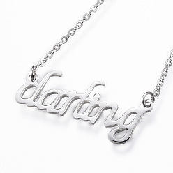 Stainless Steel Color 304 Stainless Steel Pendant Necklaces, with Lobster Clasps, Darling, Stainless Steel Color, 17.7 inch(45cm)