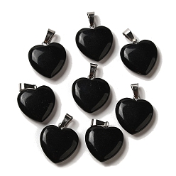 Obsidian Natural Obsidian Pendants, with Platinum Tone Brass Findings, 20~22x20~21x5~8mm, Hole: 2x7mm