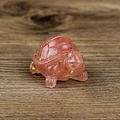 Cuarzo de la Cereza Decoraciones de resina para el hogar, con chips de vidrio de cuarzo cereza sintético y lámina de oro en el interior, tortuga, 50x30x27 mm