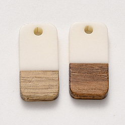 Lino Colgantes de resina y madera de nogal, encerado, Rectángulo, lino, 20.5x10x3~4 mm, agujero: 2 mm