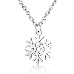 Stainless Steel Color 201 Stainless Steel Pendants Necklaces, Snowflake, Stainless Steel Color, 16.3 inch(40cm)x1mm