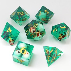 Green Transparent Acrylic Polyhedral Dice Set, for Playing Tabletop Games, Square, Rhombus, Triangle & Polygon, Green, 135x80x30mm, 7Pcs/set