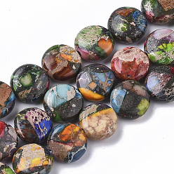 Coloré Brins de perles de jaspe impérial naturel, teint, plat rond, colorées, 10x4.5mm, Trou: 1mm, Environ 39~42 pcs/chapelet, 15.35 pouces ~ 16.14 pouces (39~41 cm)