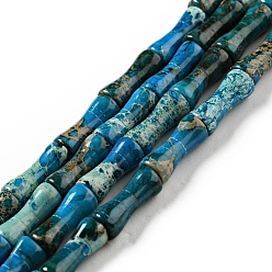 Dodger Azul Hilos de cuentas de jaspe imperial natural, teñido, columna, azul dodger, 13.5x5.5 mm, agujero: 1.4 mm, sobre 31 unidades / cadena, 16.54~16.65'' (42~42.3 cm)
