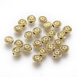 Or Antique Perles en alliage de style tibétain, sans plomb et sans cadmium, plat rond, Or antique, 7x7x3mm, Trou: 1.5mm