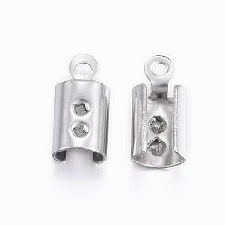 Stainless Steel Color 304 Stainless Steel Folding Crimp Ends, Fold Over Crimp Cord Ends, Stainless Steel Color, 9.5x4.5x3.5mm, Hole: 1mm, Inner Diameter: 4mm