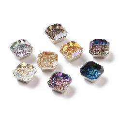 Mixed Color Embossed Glass Rhinestone Cabochons, Flat Back, Back Plated, Faceted, Square, Mixed Color, 10x10x6.7mm
