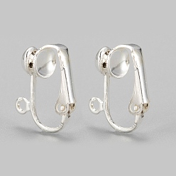 Silver Iron Clip-on Earring Findings, for non-pierced ears, Silver Color Plated, about 13.5mm wide, 15.5mm long, 7mm thick, hole: about 1.2mm
