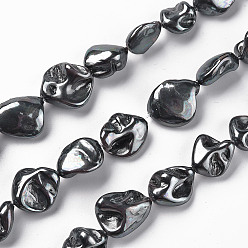 Black Electroplated Shell Pearl Beads Strands, Dyed, Nuggets, Black, 18~25x15~25x7.8~13mm, Hole: 1mm, about 20pcs/strand, 15.75 inch(40cm)