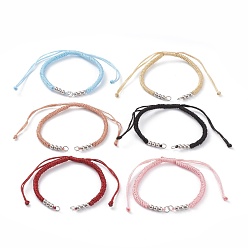 Mixed Color Adjustable Braided Polyester Cord Bracelet Making, with 304 Stainless Steel Jump Rings and Smooth Round Beads, Mixed Color, Single Chain Length: about 6-1/2 inch(16.5cm)