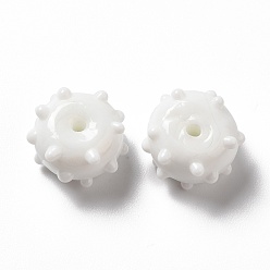 White Handmade Bumpy Lampwork Beads, Round, White, 12x13x8mm, Hole: 1.6mm