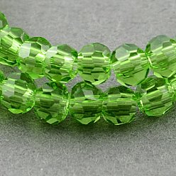 Verde Lima Abaloiros de vidrio transparentes, facetados, plano y redondo, verde lima, 4~5x3~4 mm, agujero: 0.5 mm, sobre 95 unidades / cadena, 13.70 pulgada (34.8 cm)