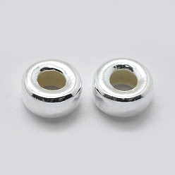 Серебро 925 стерлингов серебряные шарики Spacer, рондель, серебряные, 8x4.5 мм, Отверстие : 3.5 мм , около 10 шт / 5 г