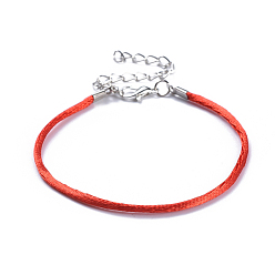 Red Nylon Cord Bracelets, Red String Bracelets, with Zinc Alloy Lobster Claw Clasps and Iron Extender Chains, Red, 7-1/4 inch~7-3/4 inch(18.5~19.7cm)